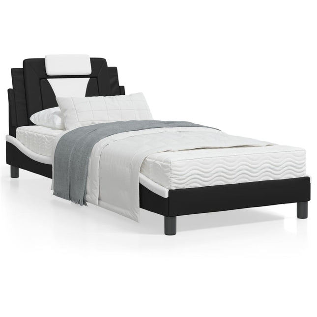 Bed met matras kunstleer zwart en wit 90x190 cm