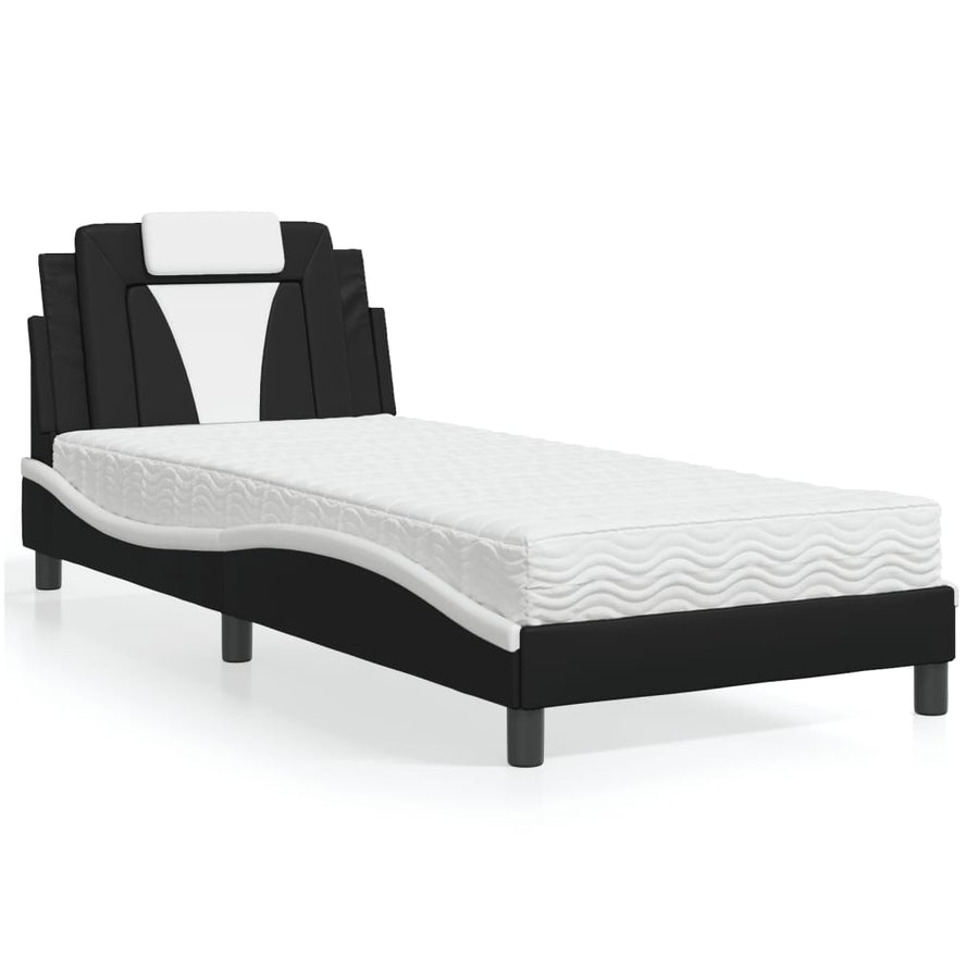 Bed "Viana" met matras kunstleer zwart en wit 90x190 cm