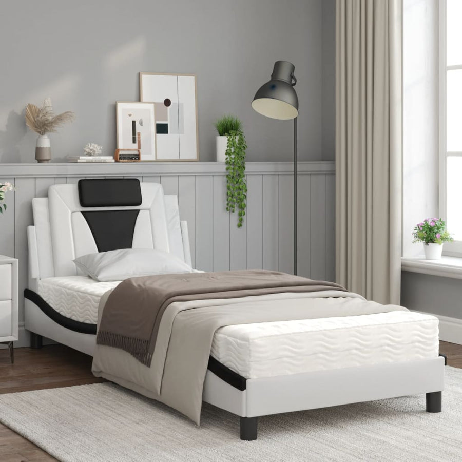 Bed met matras kunstleer wit en zwart 90x190 cm