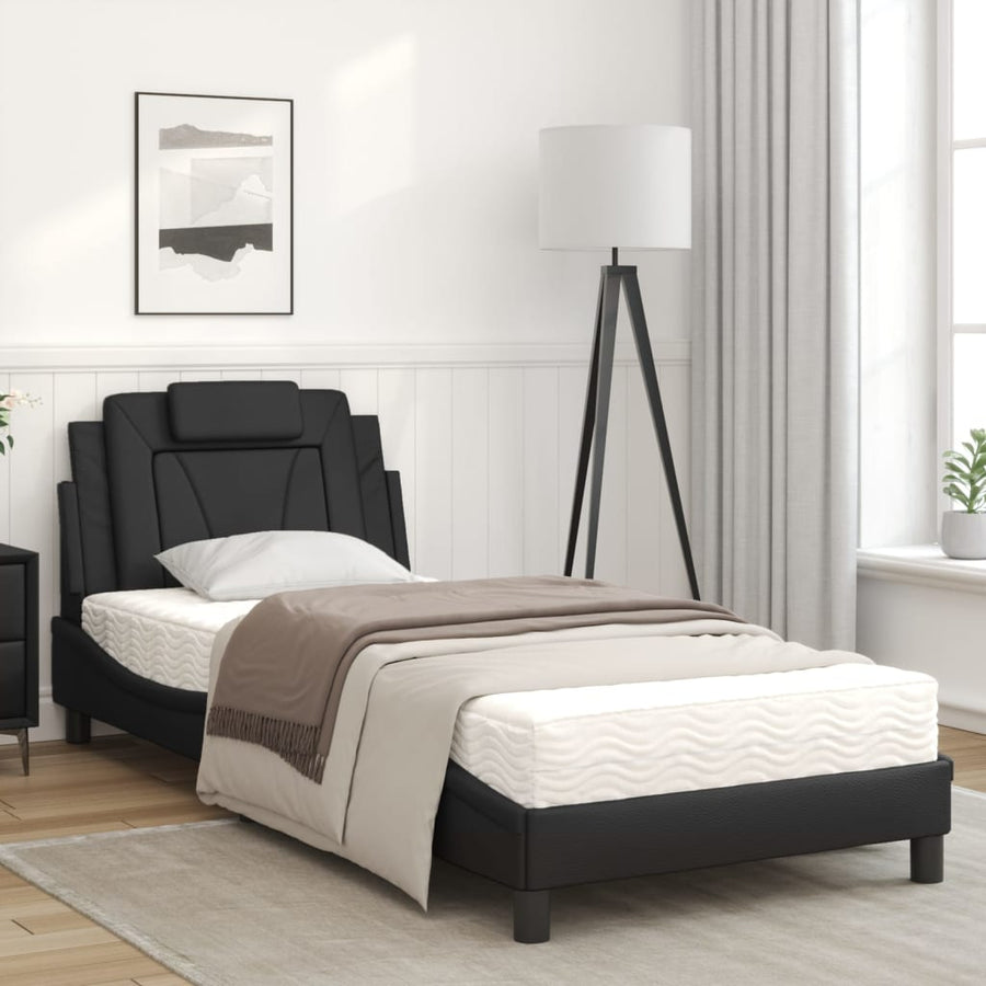 Bed Met Matras Kunstleer Zwart 90X200 Cm