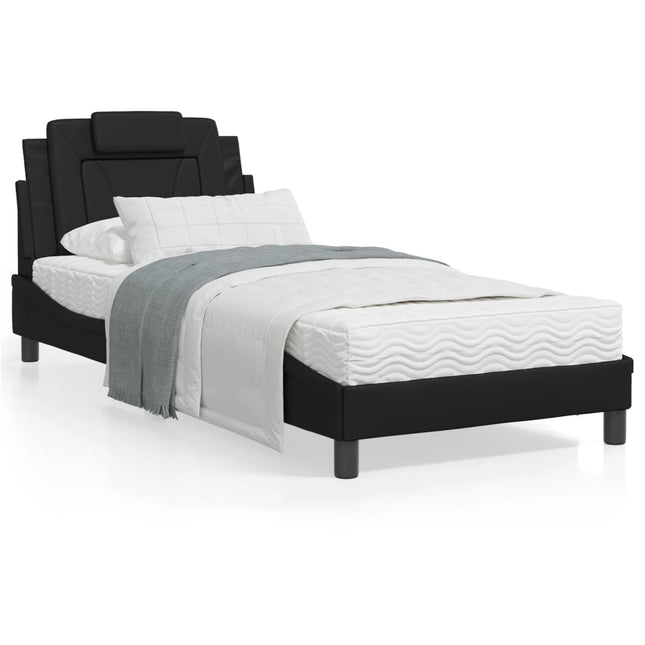 Bed Met Matras Kunstleer Zwart 90X200 Cm