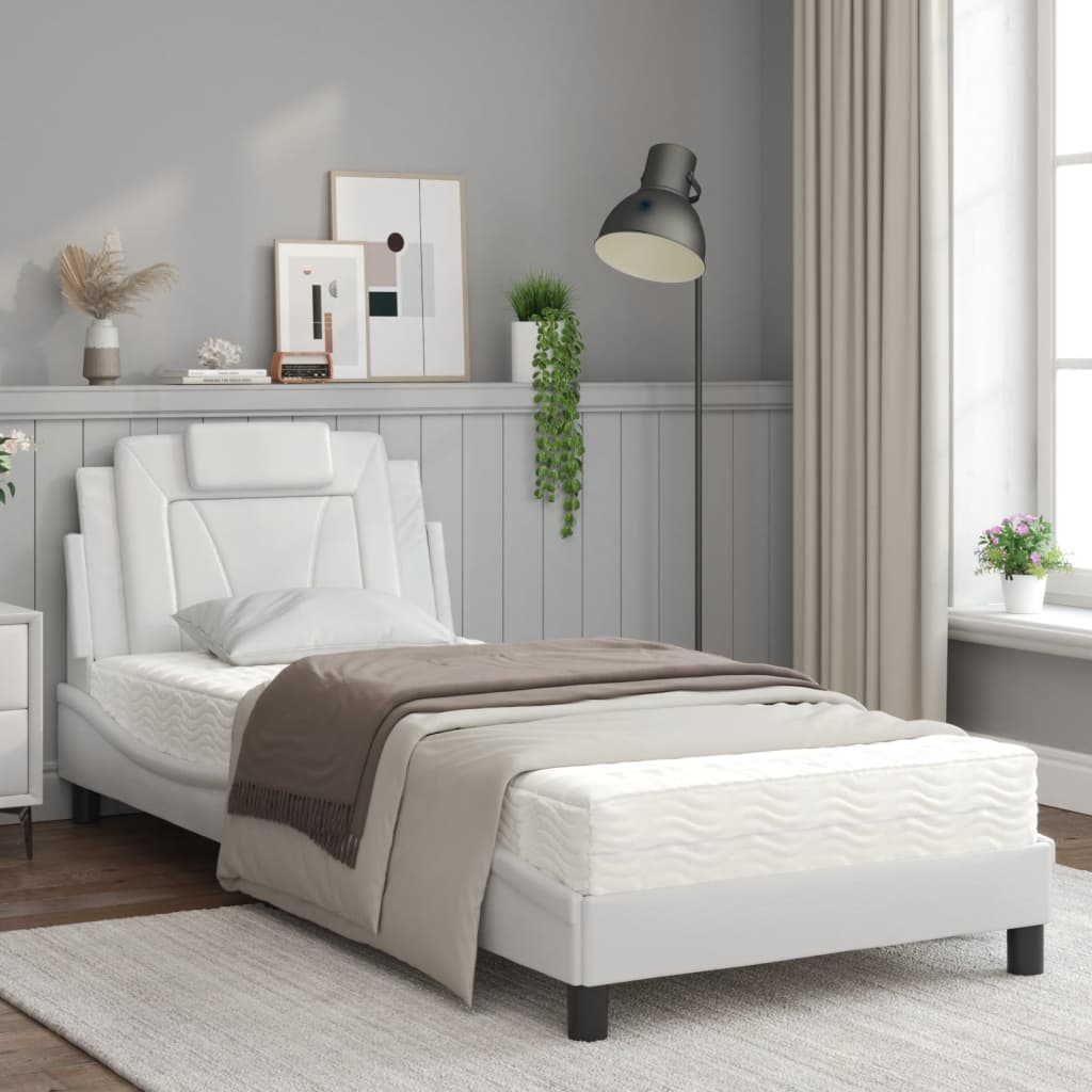 Bed Met Matras Kunstleer Wit 90X200 Cm