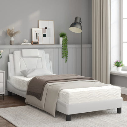Bed Met Matras Kunstleer Wit 90X200 Cm