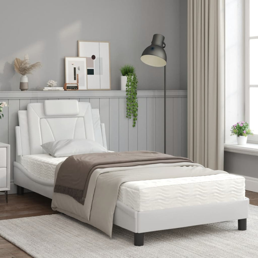 Bed Met Matras Kunstleer Wit 90X200 Cm
