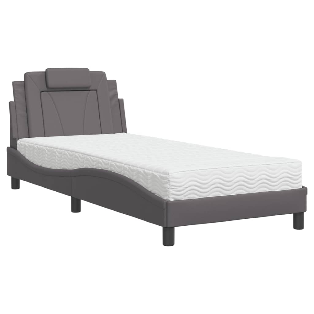 Bed Met Matras Kunstleer Grijs 90X200 Cm