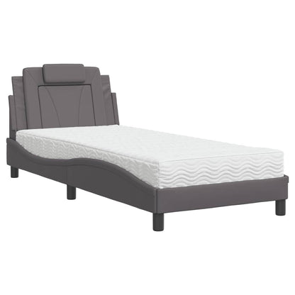 Bed Met Matras Kunstleer Grijs 90X200 Cm