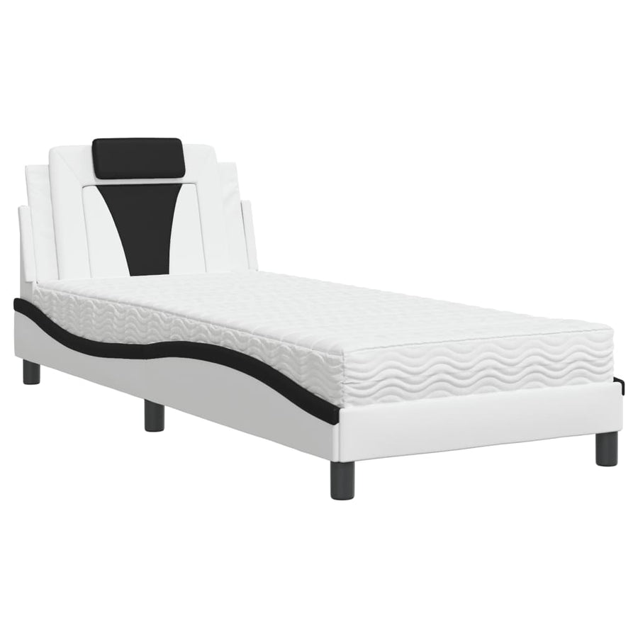 Bed Met Matras Kunstleer Zwart En Wit 90X200 Cm