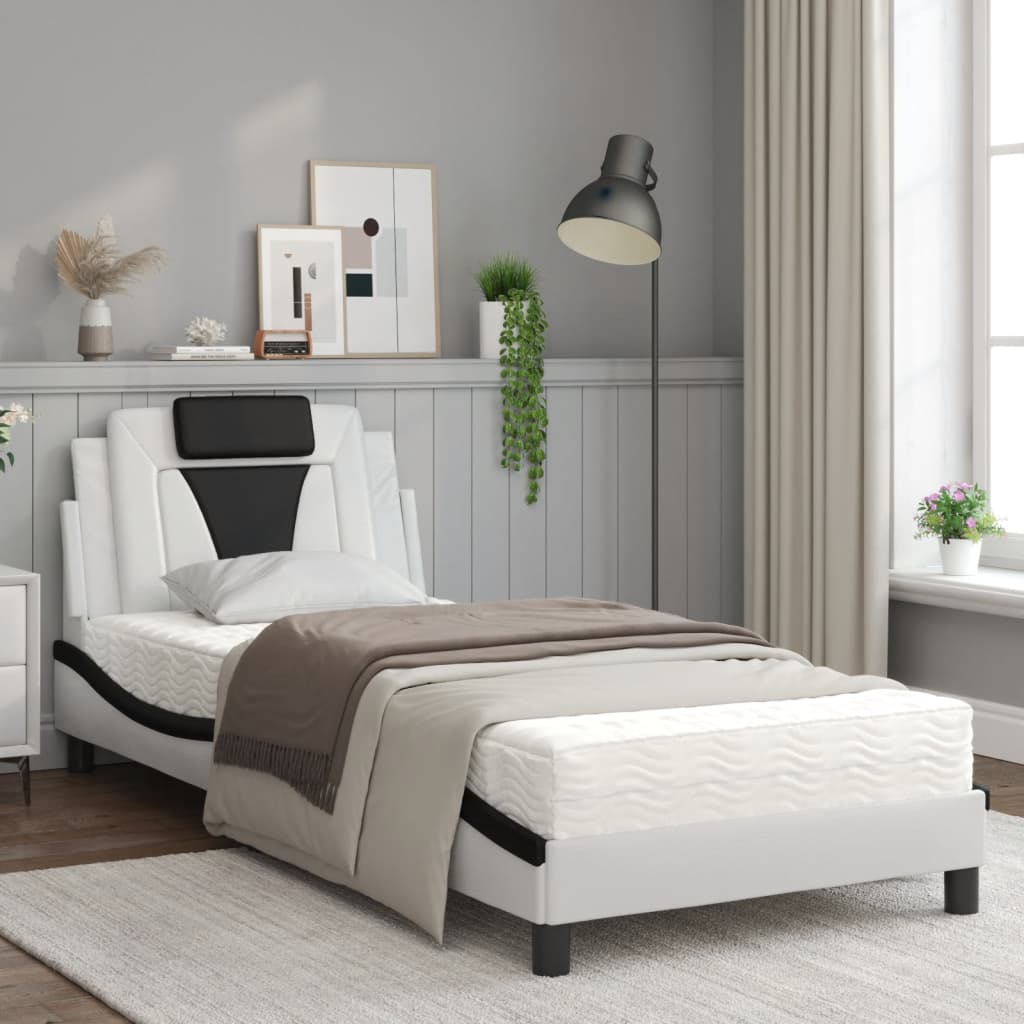 Bed Met Matras Kunstleer Zwart En Wit 90X200 Cm