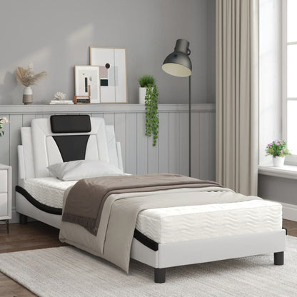 Bed Met Matras Kunstleer Zwart En Wit 90X200 Cm