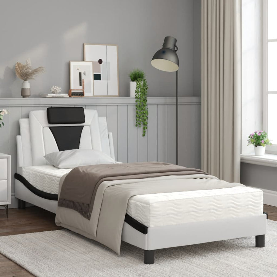 Bed Met Matras Kunstleer Zwart En Wit 90X200 Cm