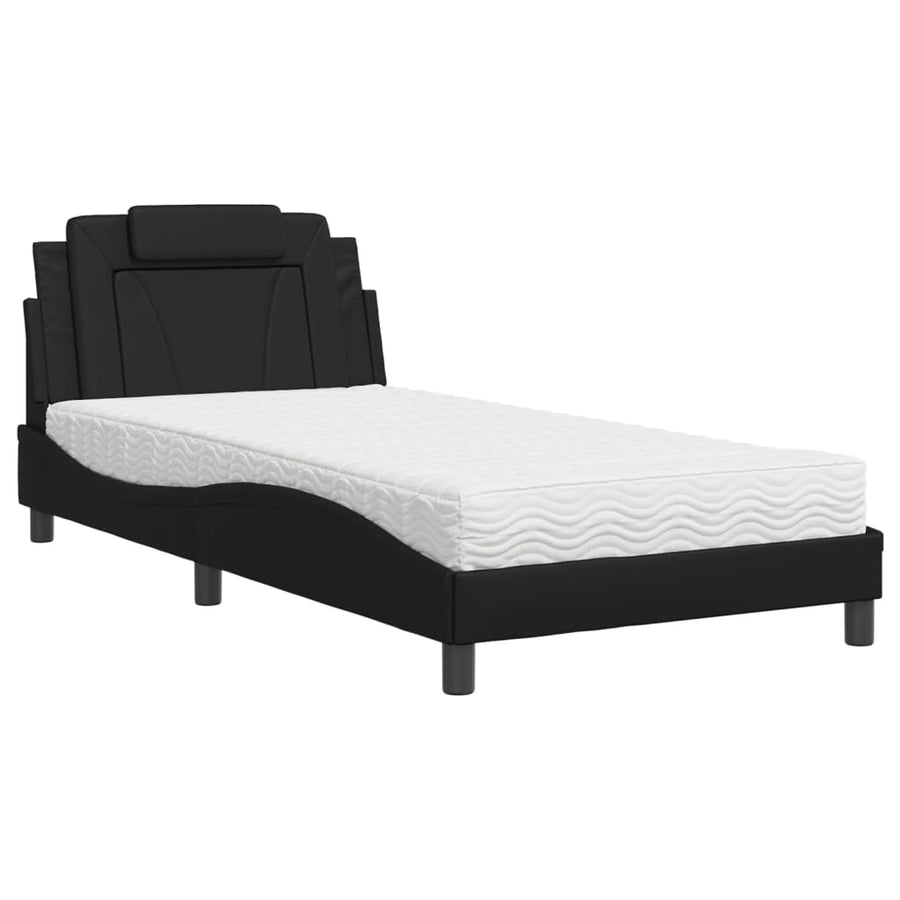 Bed Met Matras Kunstleer Zwart 100X200 Cm