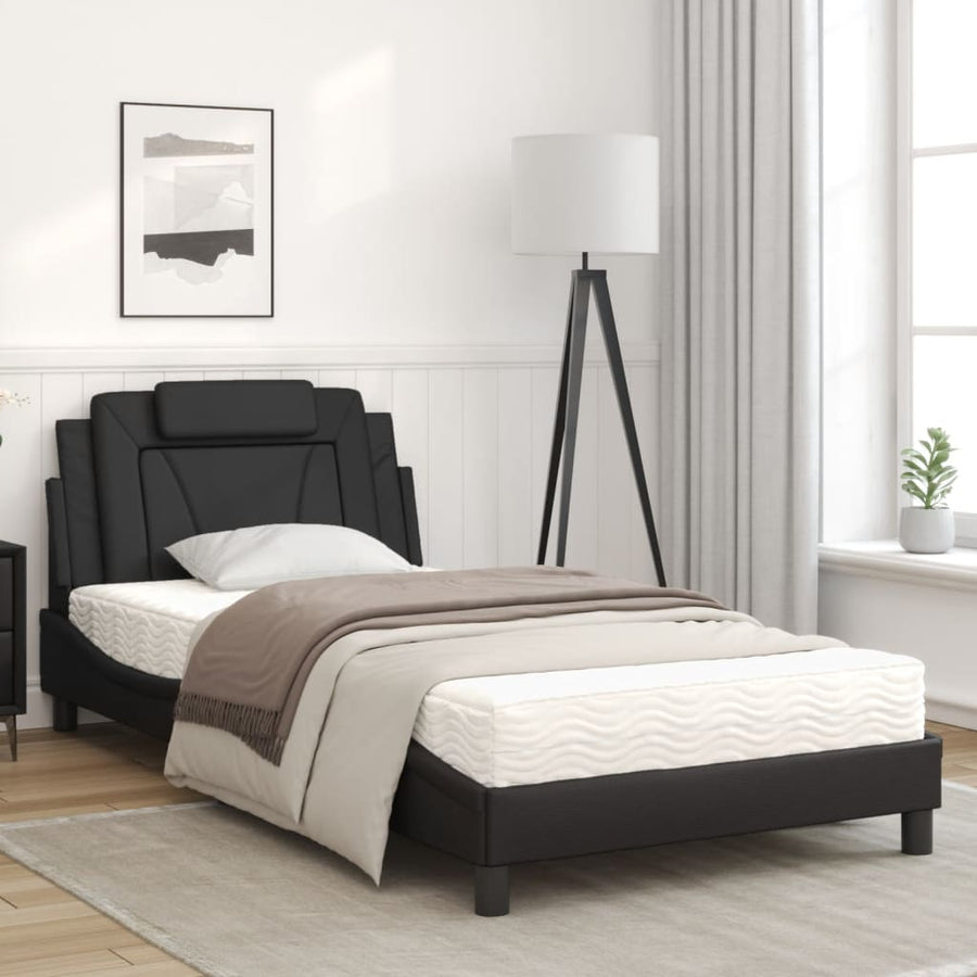 Bed Met Matras Kunstleer Zwart 100X200 Cm