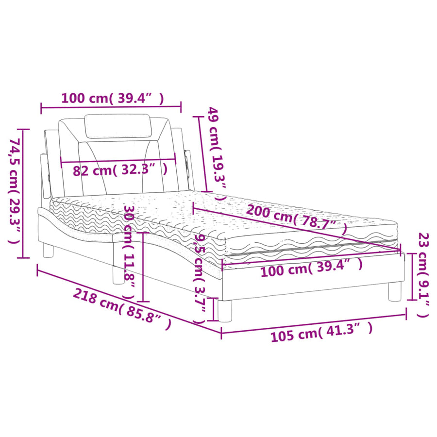 Bed Met Matras Kunstleer Zwart 100X200 Cm