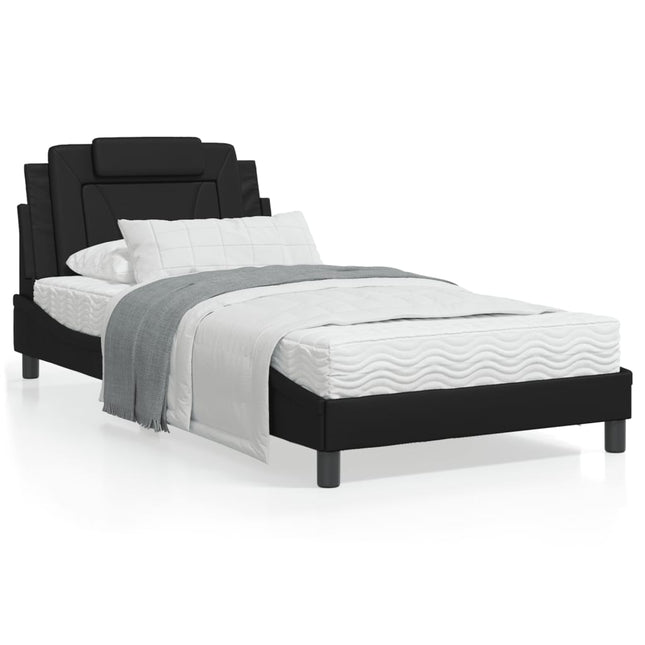 Bed Met Matras Kunstleer Zwart 100X200 Cm