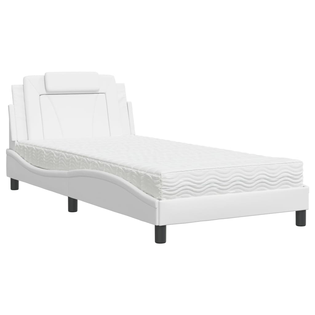 Bed Met Matras Kunstleer Wit 100X200 Cm