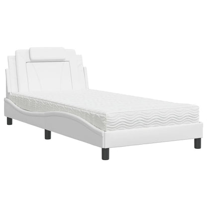Bed Met Matras Kunstleer Wit 100X200 Cm