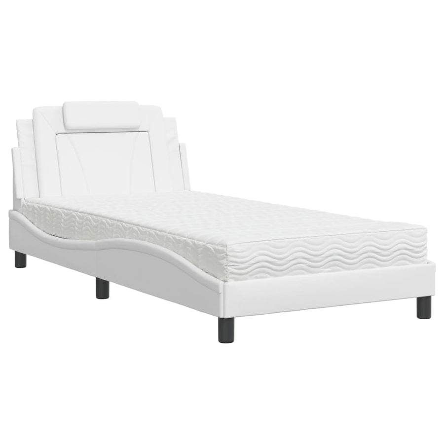 Bed Met Matras Kunstleer Wit 100X200 Cm