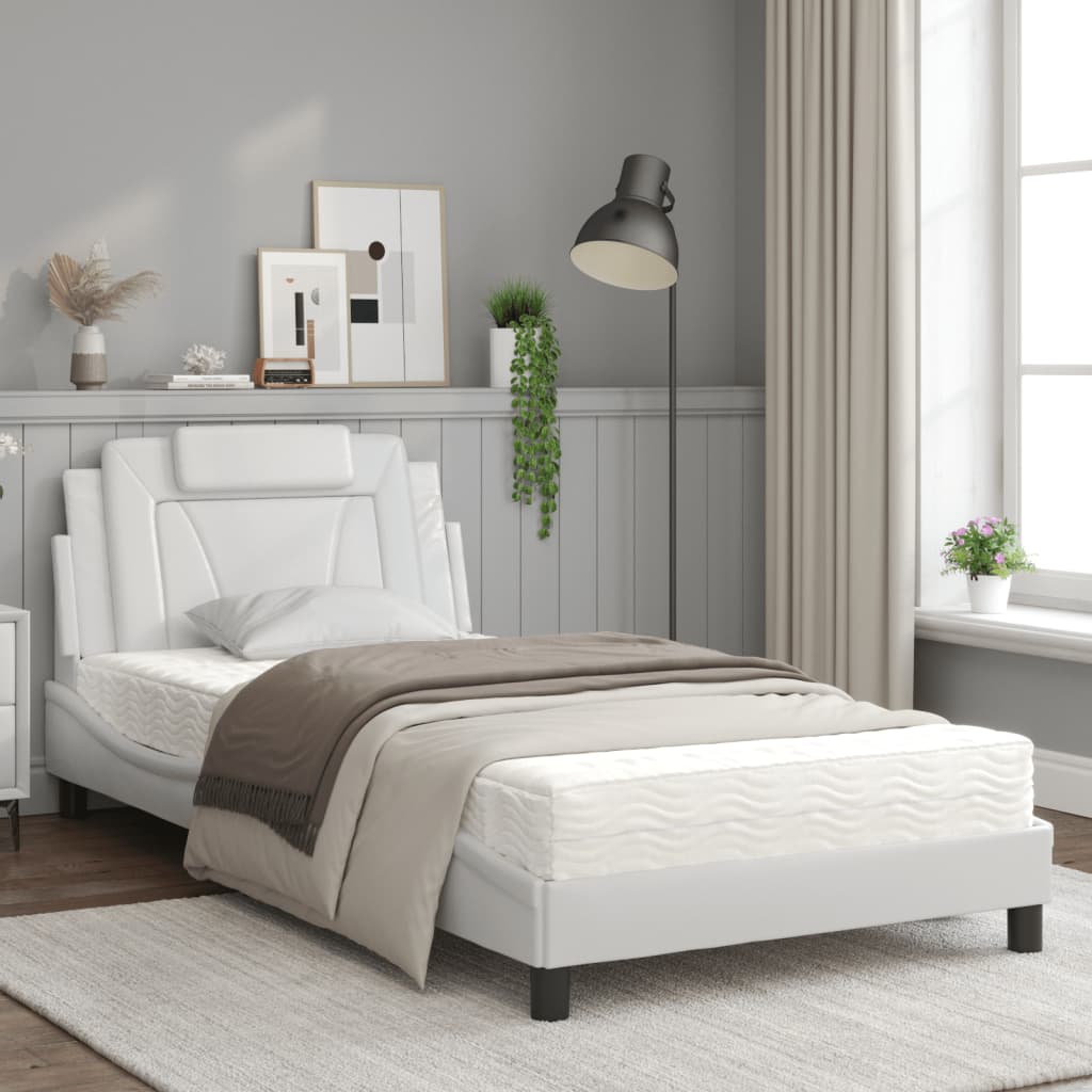 Bed Met Matras Kunstleer Wit 100X200 Cm