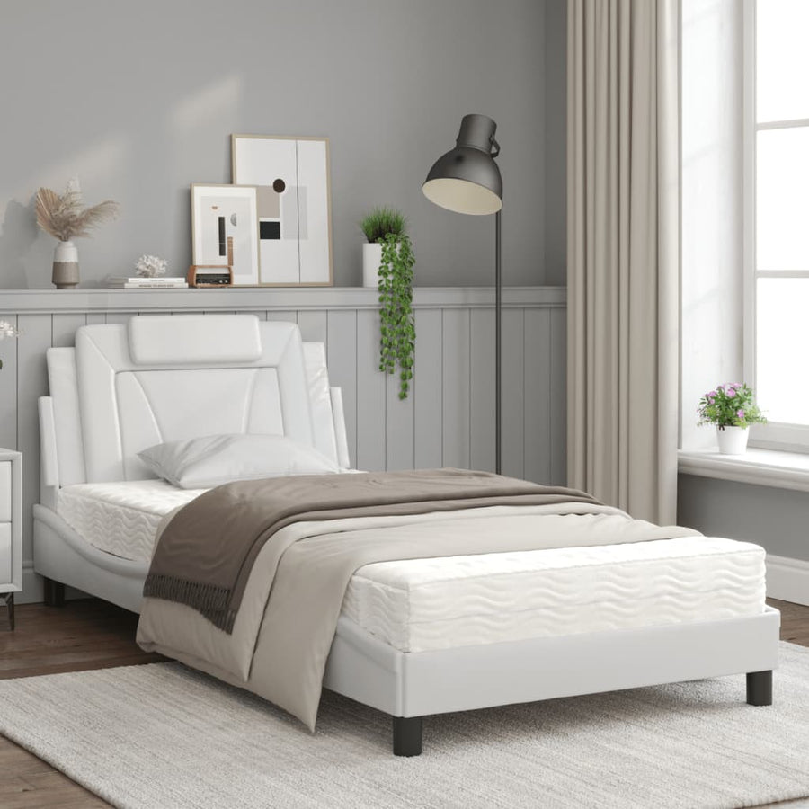Bed Met Matras Kunstleer Wit 100X200 Cm