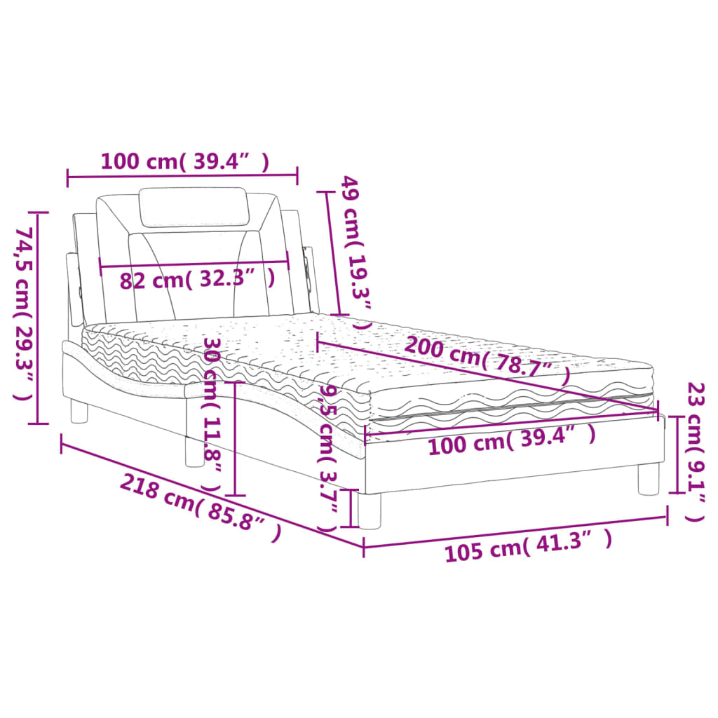 Bed Met Matras Kunstleer Wit 100X200 Cm