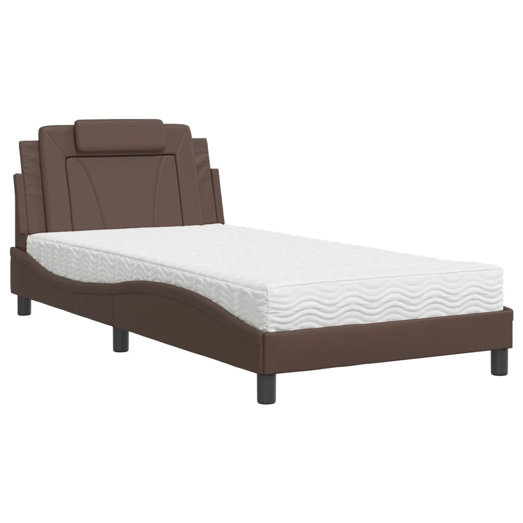 Bed Met Matras Kunstleer Bruin 100X200 Cm