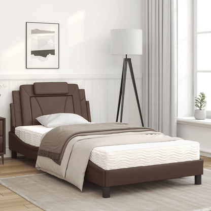 Bed Met Matras Kunstleer Bruin 100X200 Cm