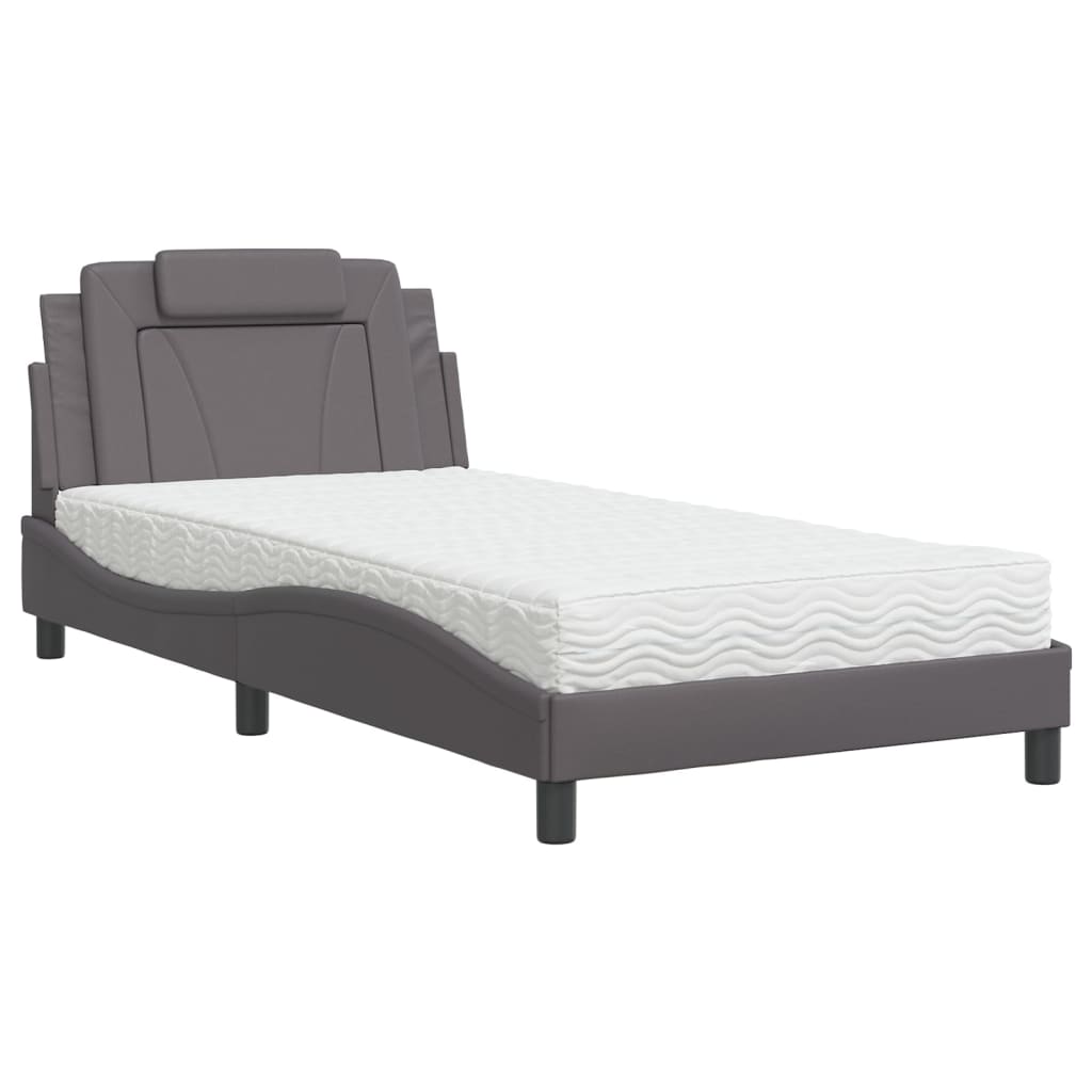 Bed Met Matras Kunstleer Grijs 100X200 Cm