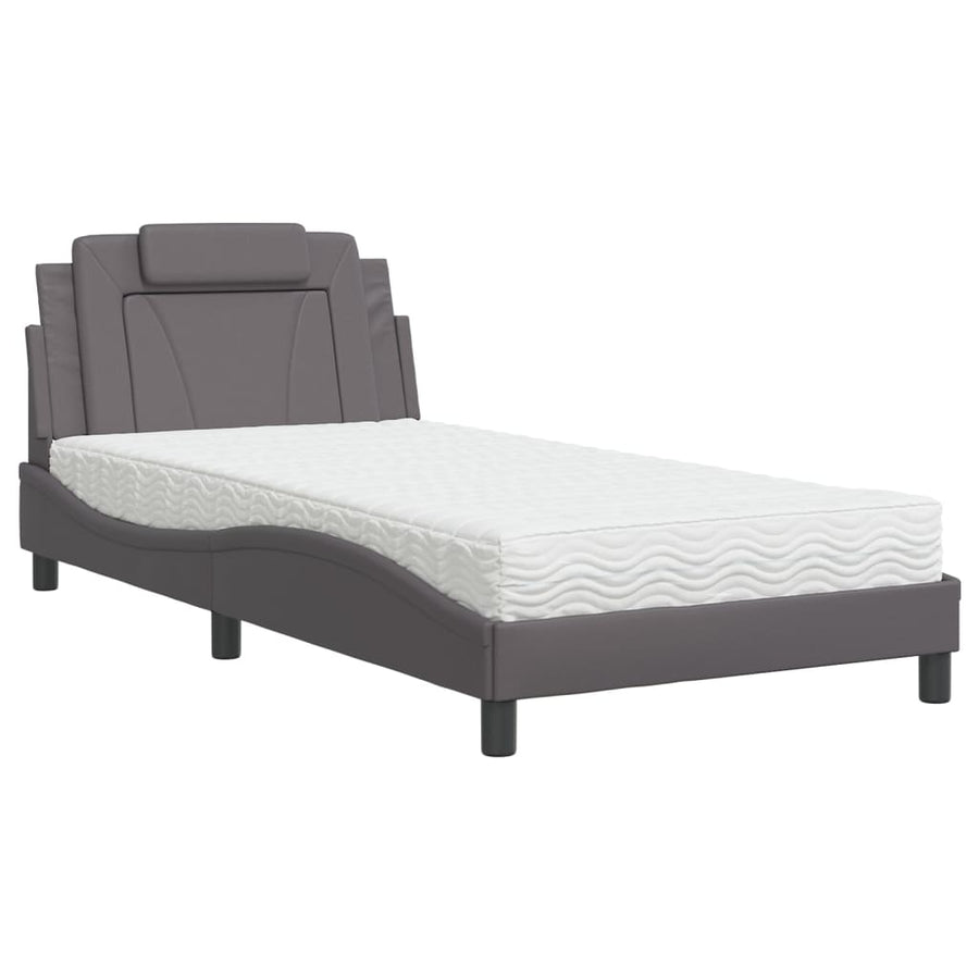 Bed Met Matras Kunstleer Grijs 100X200 Cm