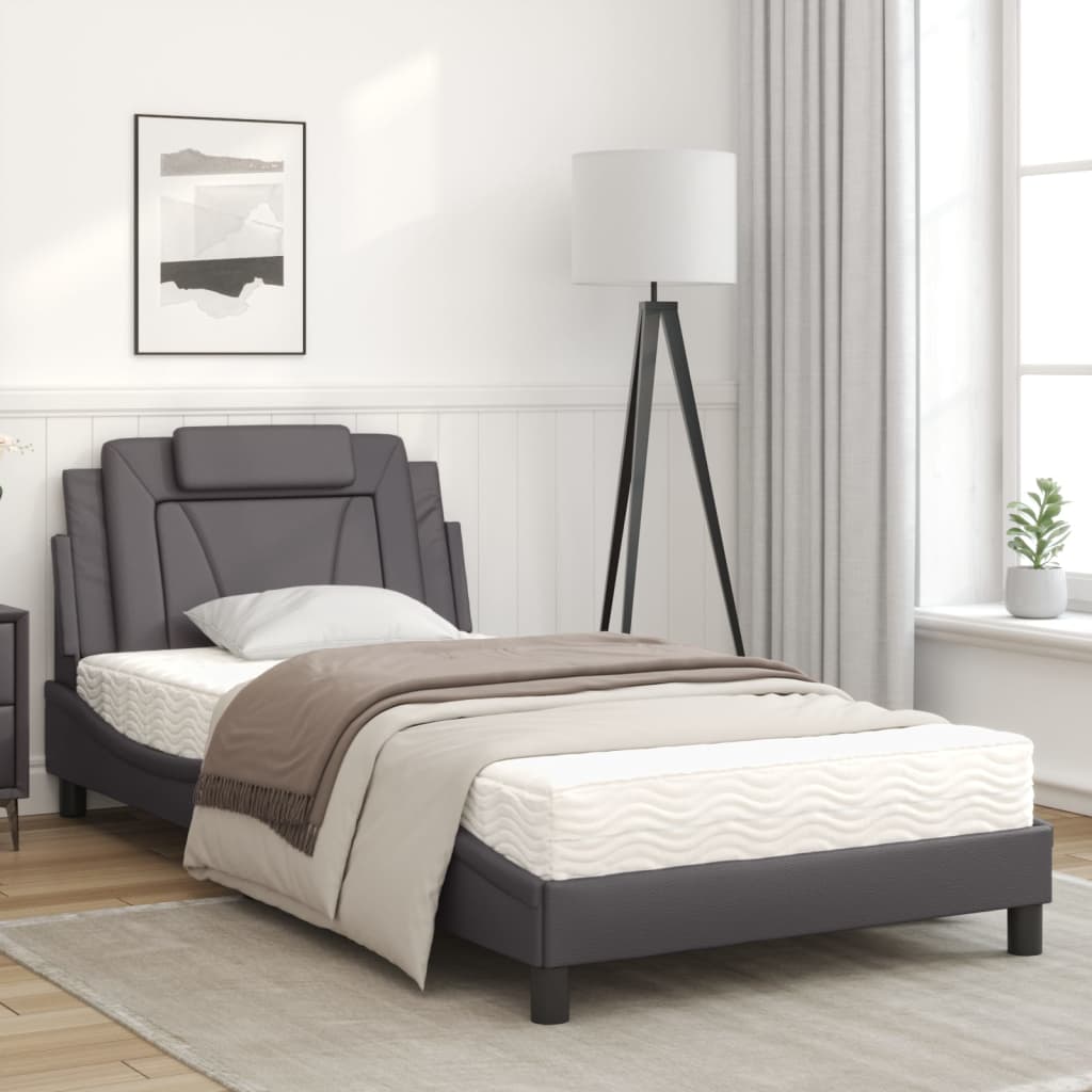 Bed Met Matras Kunstleer Grijs 100X200 Cm