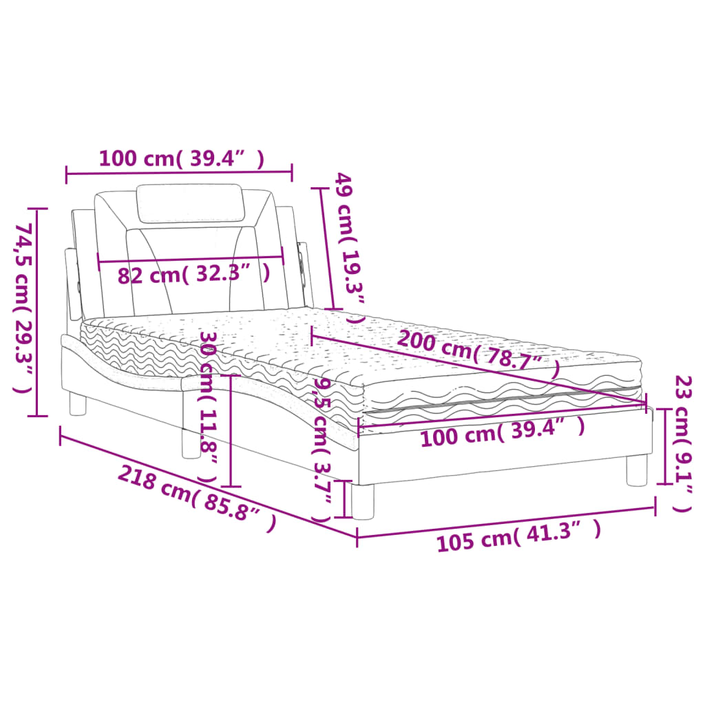 Bed Met Matras Kunstleer Grijs 100X200 Cm