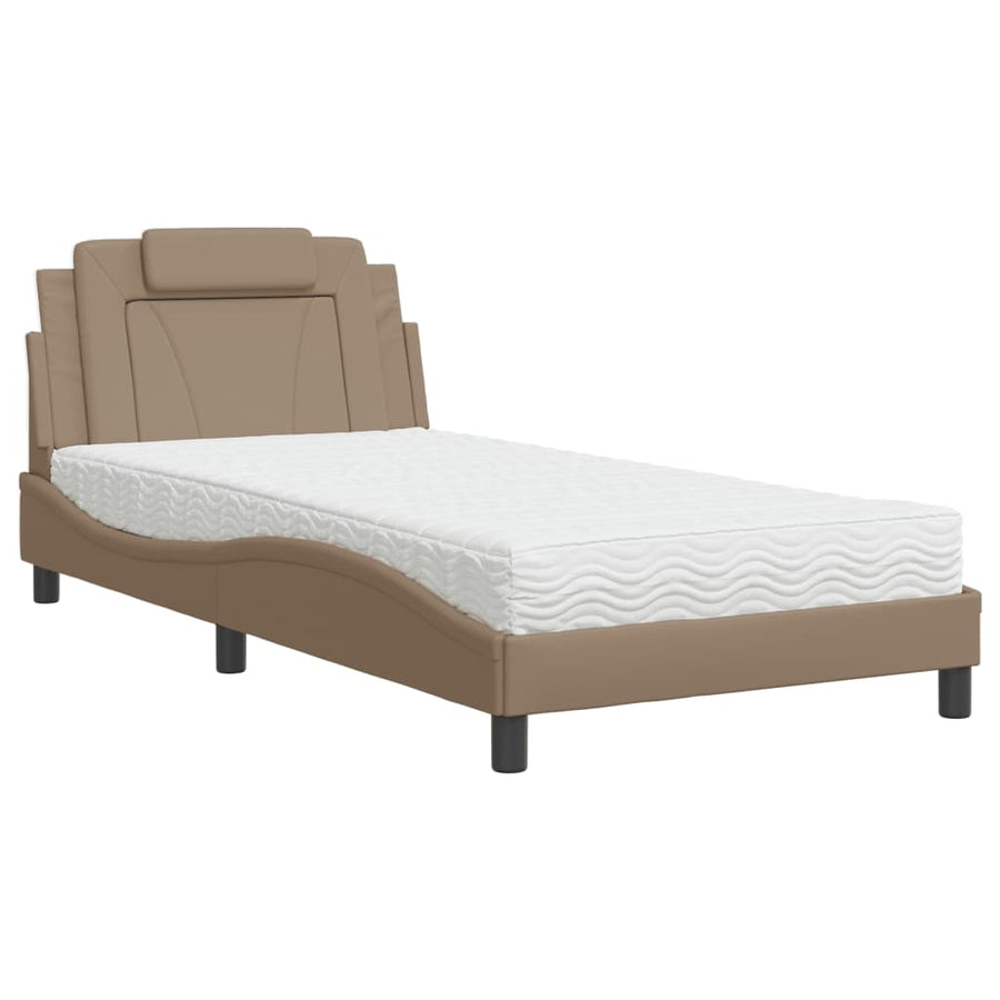Bed Met Matras Kunstleer Cappuccinokleurig 100X200 Cm