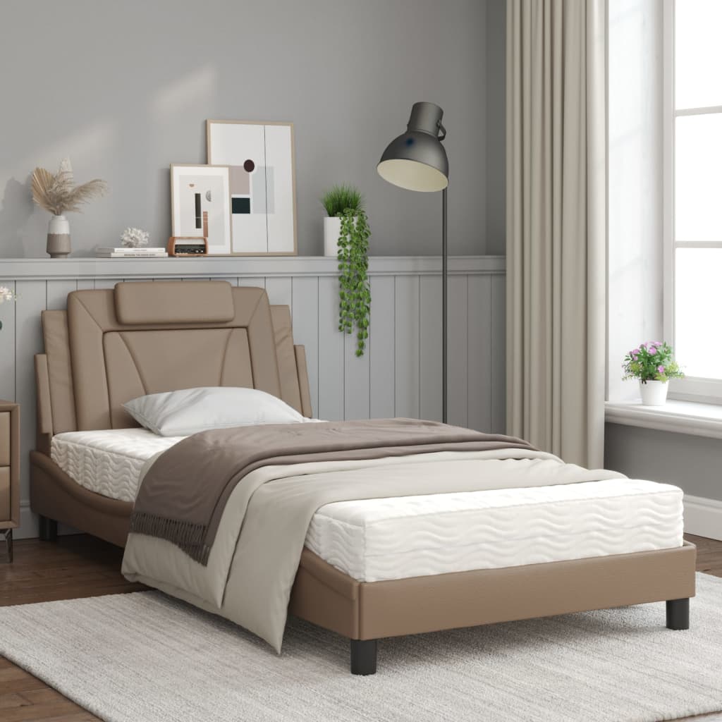Bed Met Matras Kunstleer Cappuccinokleurig 100X200 Cm