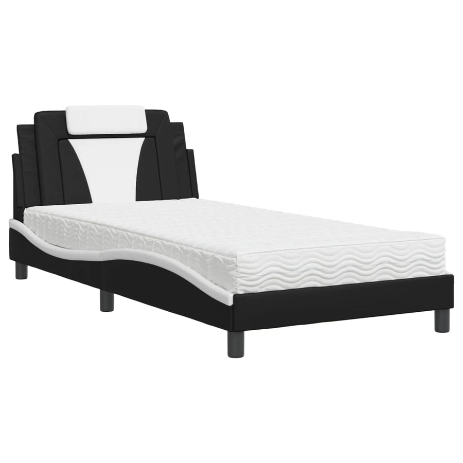 Bed Met Matras Kunstleer Zwart En Wit 100X200 Cm
