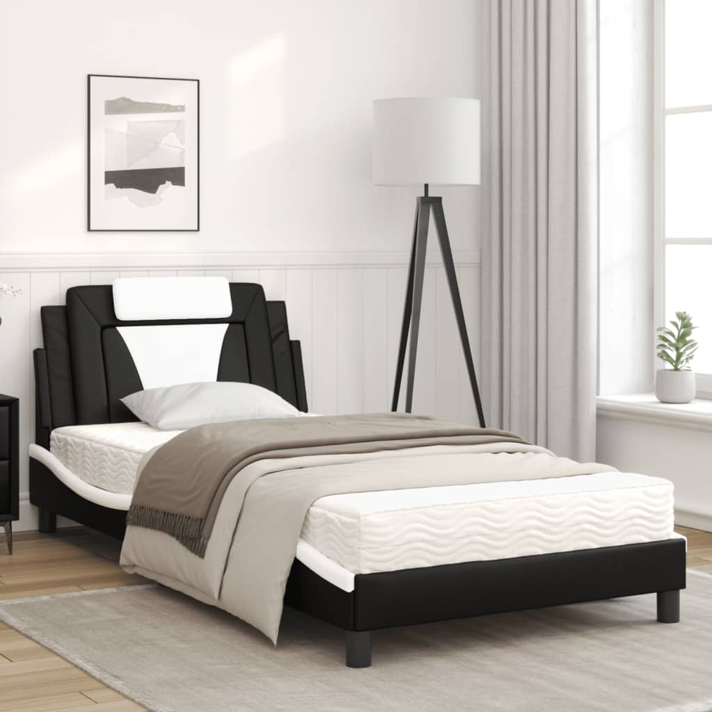 Bed Met Matras Kunstleer Zwart En Wit 100X200 Cm