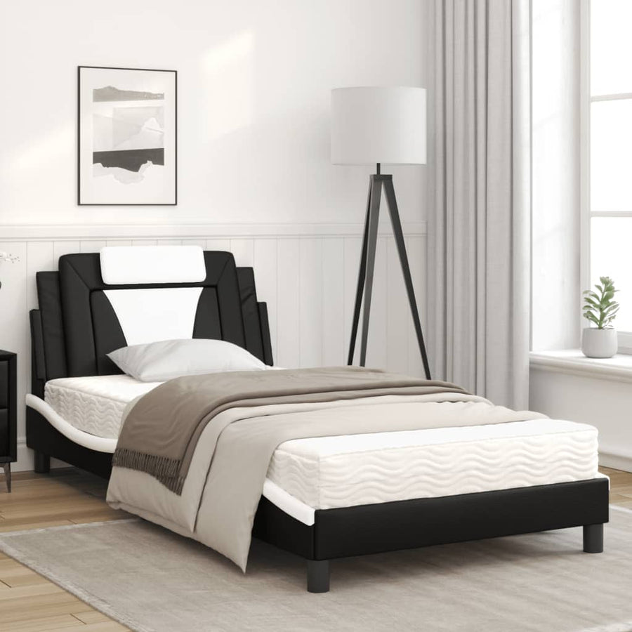 Bed Met Matras Kunstleer Zwart En Wit 100X200 Cm