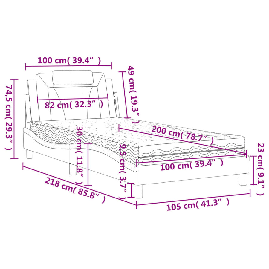 Bed Met Matras Kunstleer Zwart En Wit 100X200 Cm