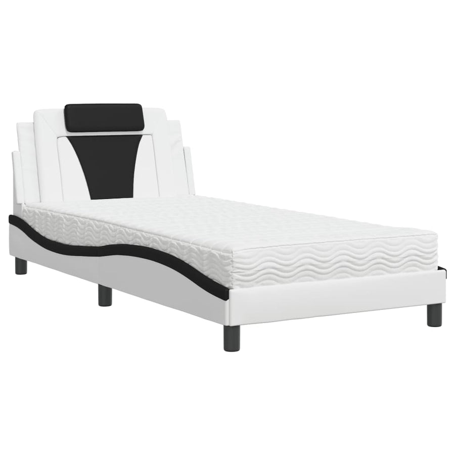 Bed Met Matras Kunstleer Wit En Zwart 100X200 Cm