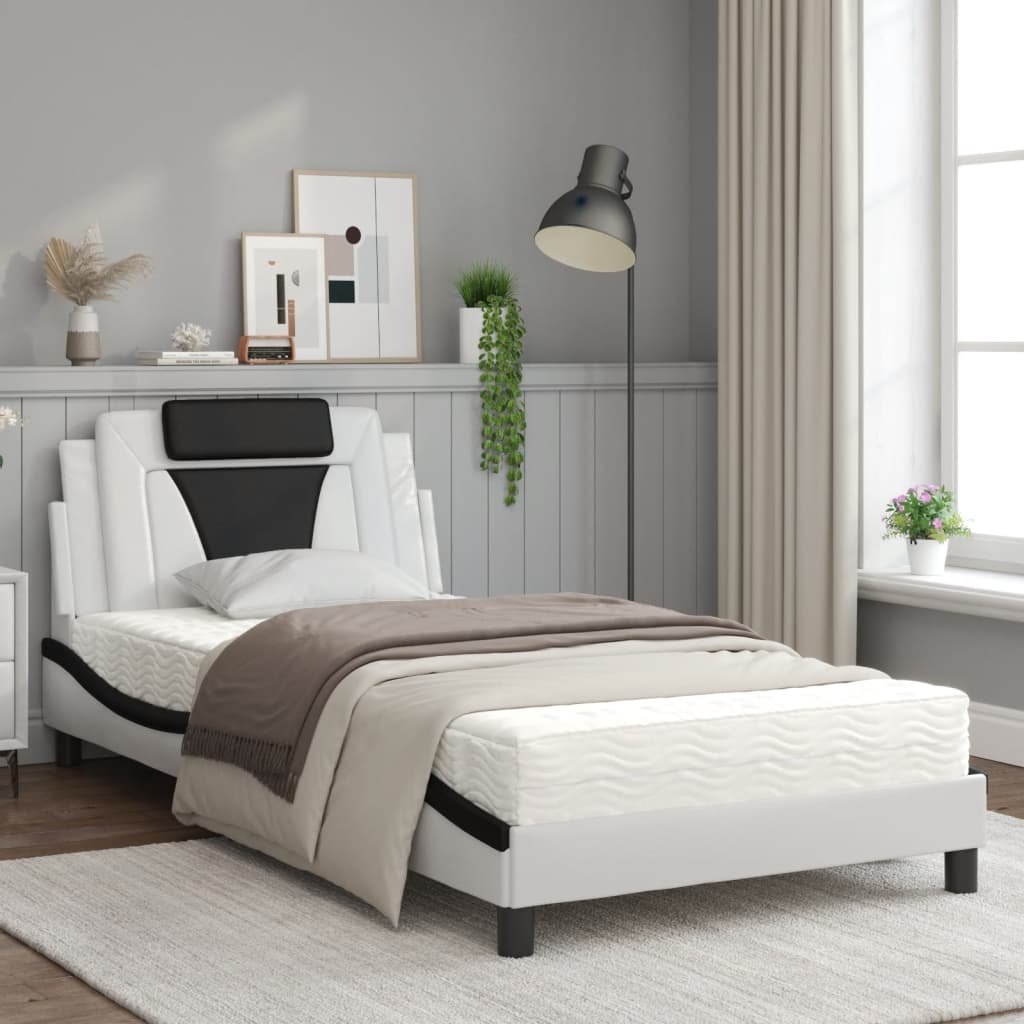 Bed Met Matras Kunstleer Wit En Zwart 100X200 Cm