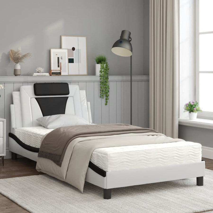 Bed Met Matras Kunstleer Wit En Zwart 100X200 Cm