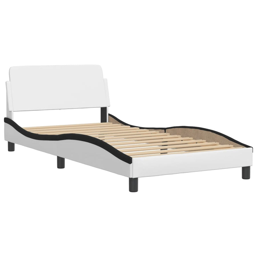 Bed Met Matras Kunstleer Wit En Zwart 100X200 Cm