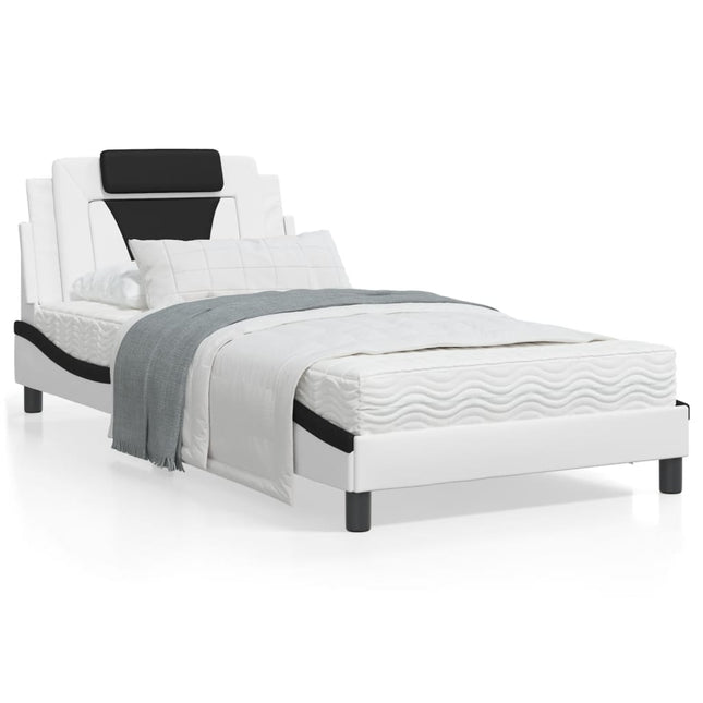 Bed Met Matras Kunstleer Wit En Zwart 100X200 Cm