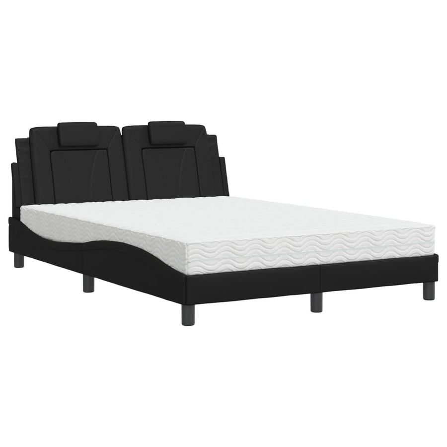 Bed Met Matras Kunstleer Zwart 120X200 Cm