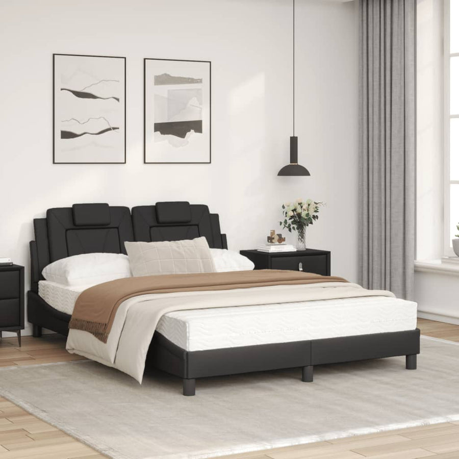 Bed Met Matras Kunstleer Zwart 120X200 Cm