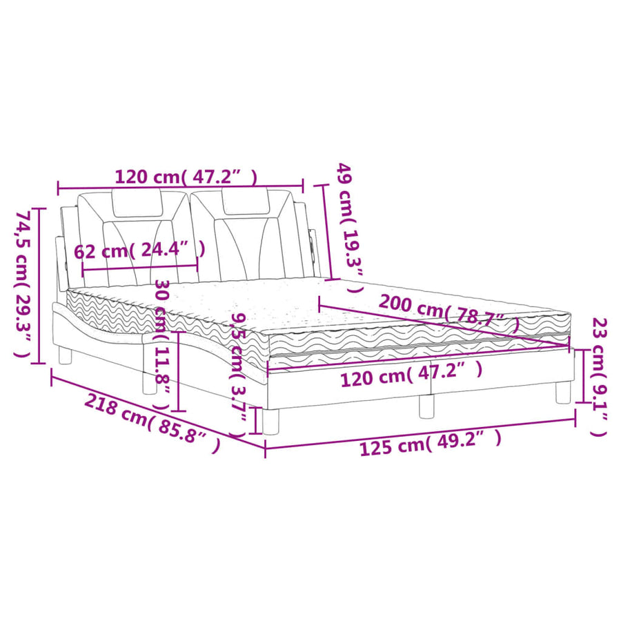 Bed Met Matras Kunstleer Zwart 120X200 Cm