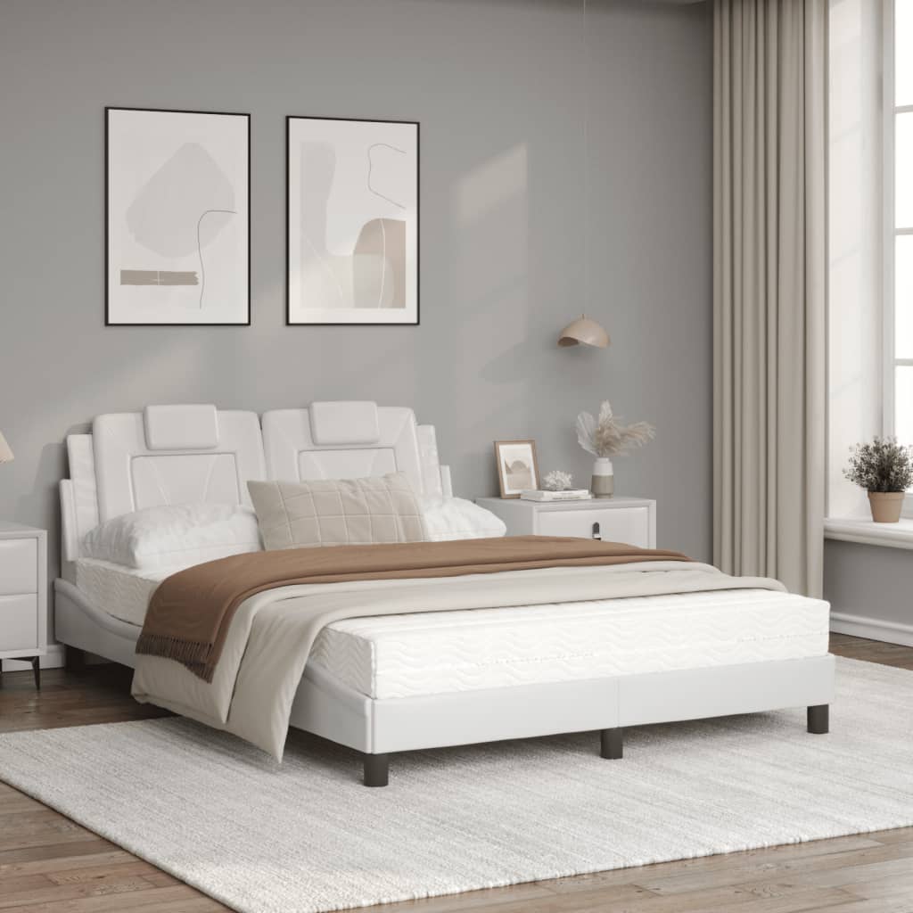 Bed Met Matras Kunstleer Wit 120X200 Cm