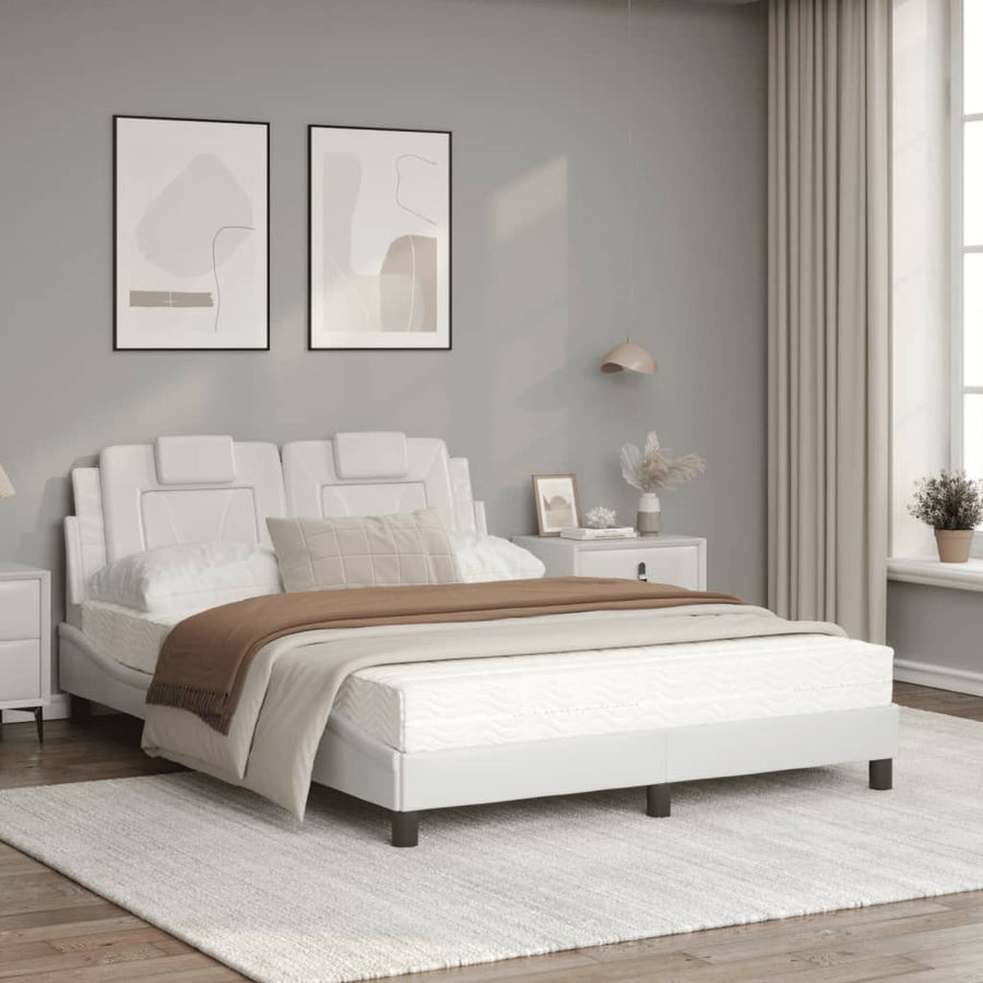 Bed Met Matras Kunstleer Wit 120X200 Cm