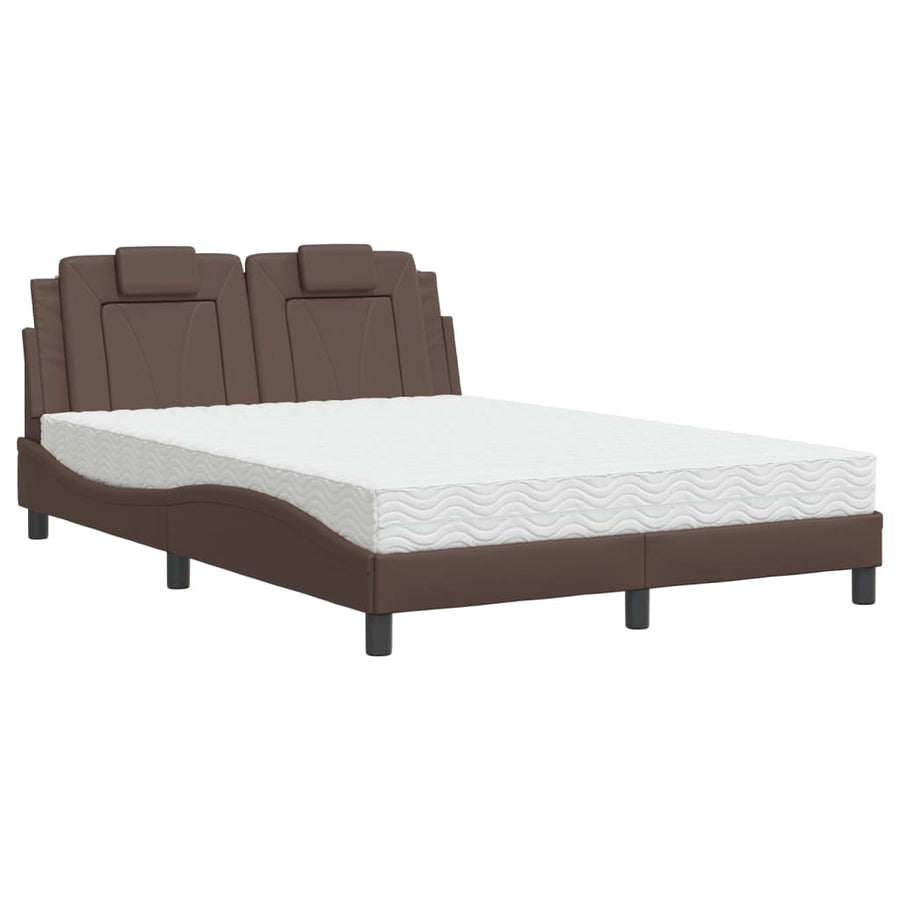 Bed Met Matras Kunstleer Bruin 120X200 Cm