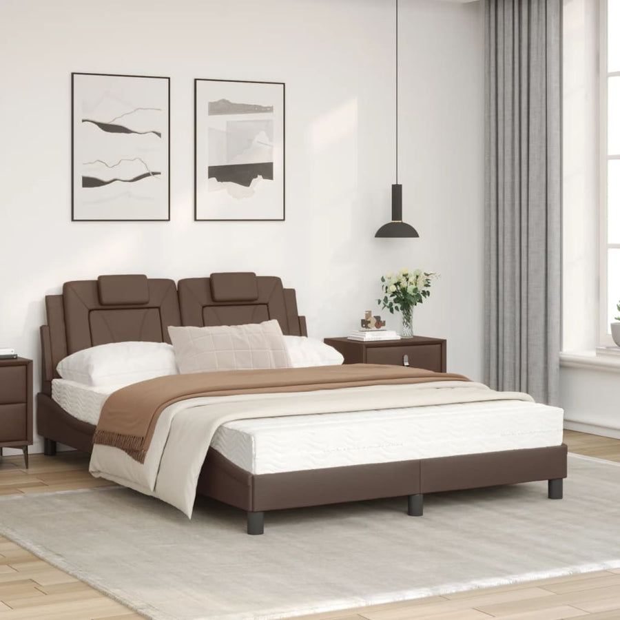 Bed Met Matras Kunstleer Bruin 120X200 Cm