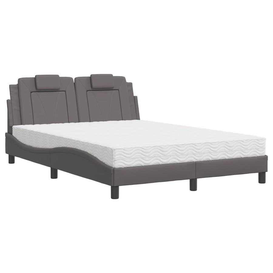 Bed Met Matras Kunstleer Grijs 120X200 Cm