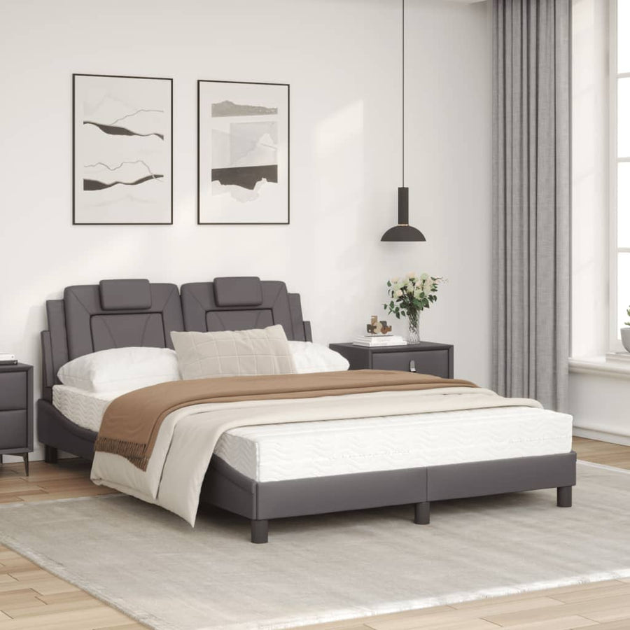 Bed Met Matras Kunstleer Grijs 120X200 Cm